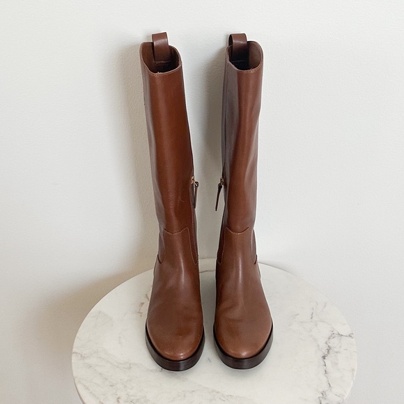 NEW Tory Burch Logo The Riding Boots in Palissandro Leather Size 6 - Picture 4 of 9